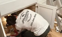 Plumber fixing kitchen sink.